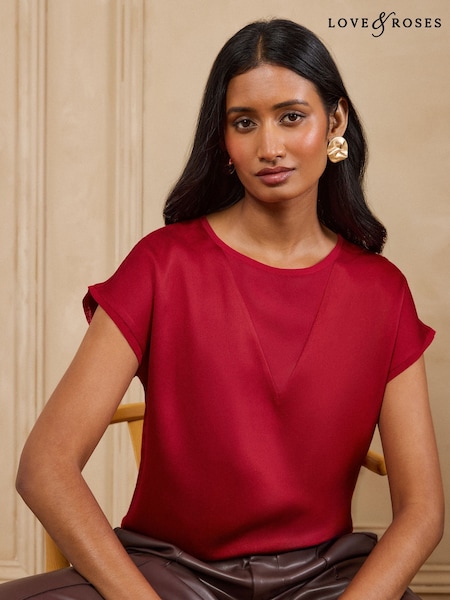 Red Mesh - Love & Roses Satin Front Jersey Back T-shirt