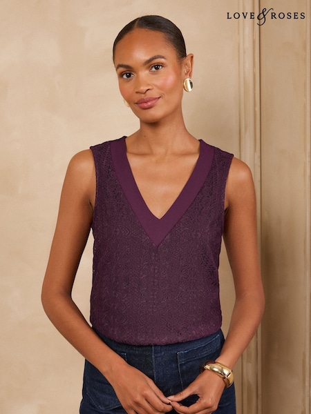 Black Cherry - Love & Roses All Over Lace V-neck Vest