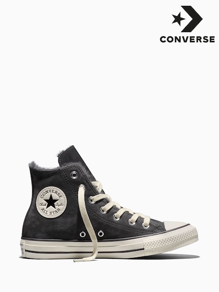 Grey - Converse Chuck Taylor Cozy Fleece Suede High Trainers