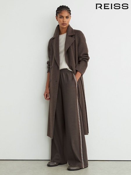 Taupe Neutral - Reiss Marlow Mélange Side-stripe Wide-leg Trousers