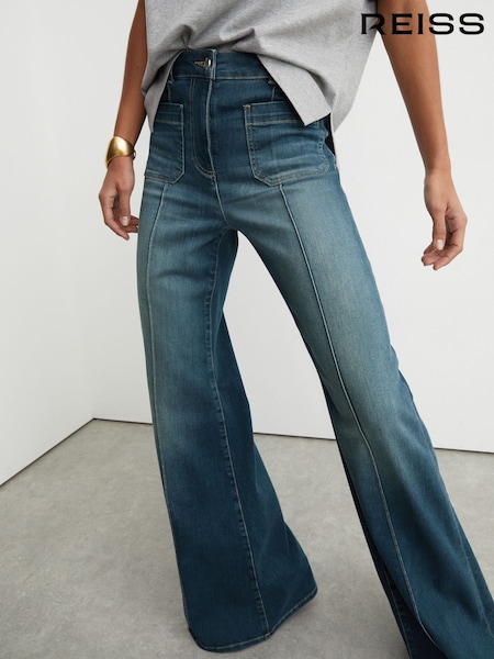 Mid Blue - Reiss Sakura Patch-pocket Flared Jeans