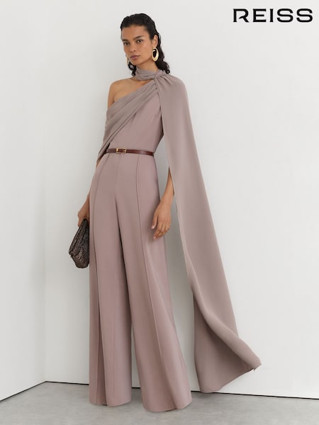 موف - Reiss Carrie One-shoulder Drape Wide-leg Jumpsuit