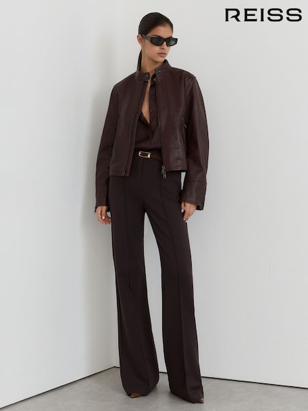 Burgundy Red - Reiss Erin Leather Biker Jacket