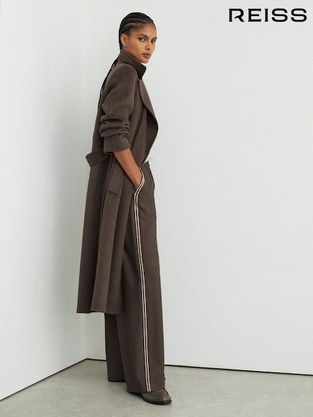 Taupe Neutral - Reiss Marlow Mélange Side-stripe Wide-leg Trousers