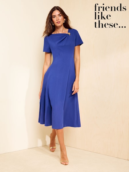 Кобальт көк - Friends Like These Seam Detail Hardware Midi Dress