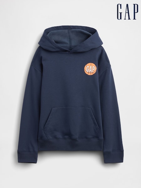 Marineblauw - Gap Relaxed Graphic Hoodie (4-13jaar)