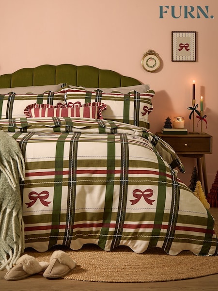 Furn Scallop Tartan Bow Reversible Duvet Cover And Pillowcase Set