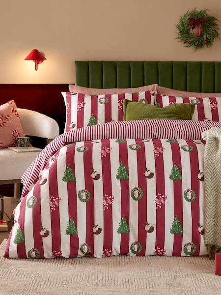 Furn Christmas Icon Stripe Reversible Duvet Cover And Pillowcase Set