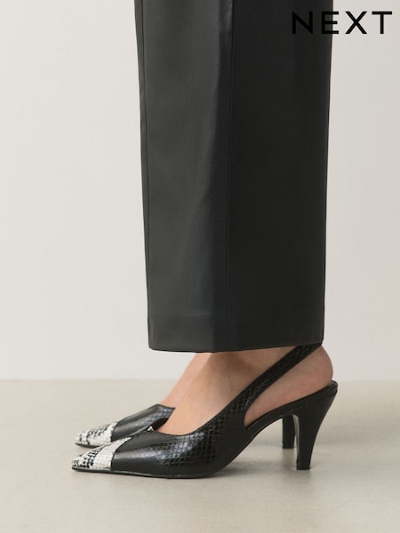 שחור - Forever Comfort® Point Toe Spliced Slingback Heels