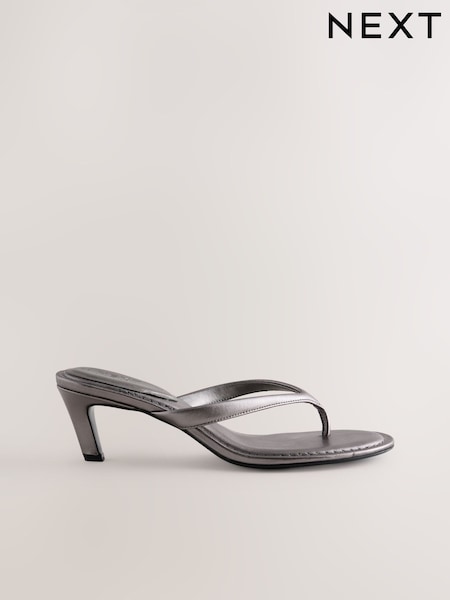 Pewter - Forever Comfort® Round Toe Leather Toe Post Heels