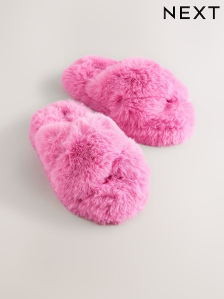 Rosa brillante - Chinelas pantuflas de piel sintética