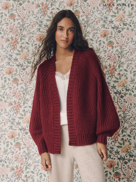 Burgunderrot - Laura Ashley Gestrickte Lounge-Strickjacke im Chunky-Look