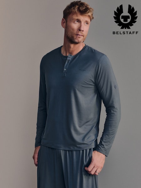 Blue - Regular Belstaff Lounge Soft Touch Modal Long Sleeve Henley T-shirt