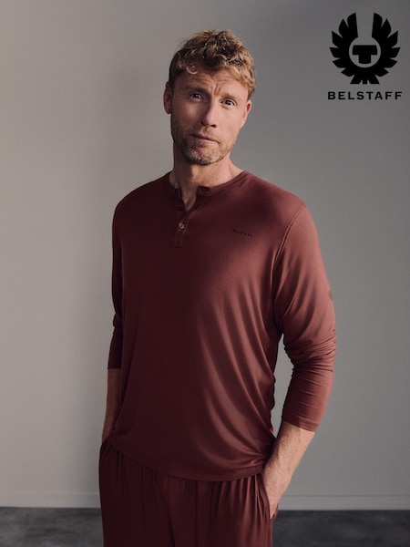 Deep Red - Regular Belstaff Lounge Soft Touch Modal Long Sleeve Henley T-shirt