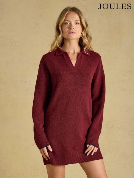 Burgunder Rød - Joules Collared Knitted Mini Dress