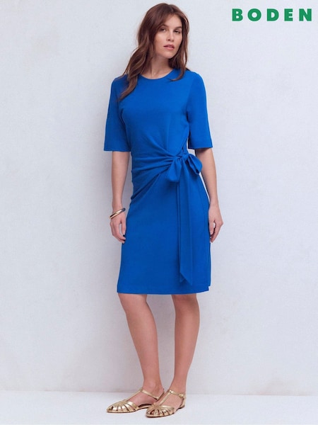 Blue - Boden Zinnia Tie Jersey Short Dress