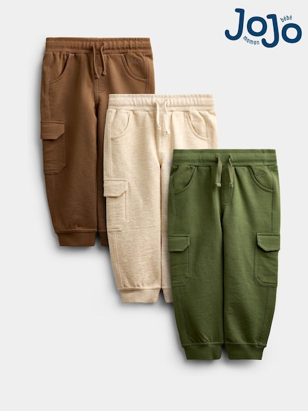 Natural Tan & Khaki Green - Jojo Maman Bébé 3-pack Cargo Joggers