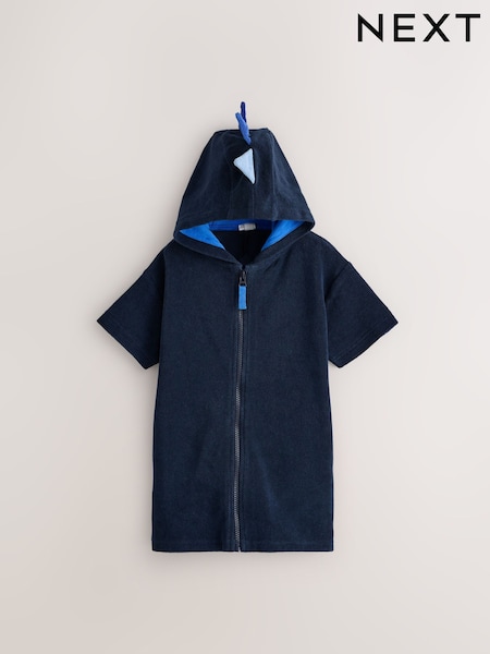 Navy Dino - Towelling Zip Up Cover-up (3mths-7yrs)