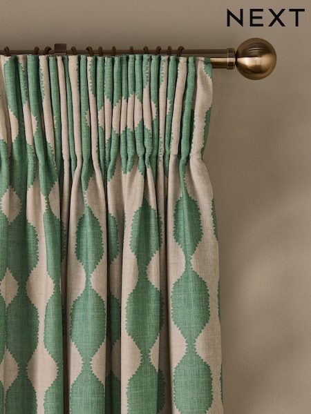 Wiggle Print Touch Of Linen Pencil Pleat Lined Curtains