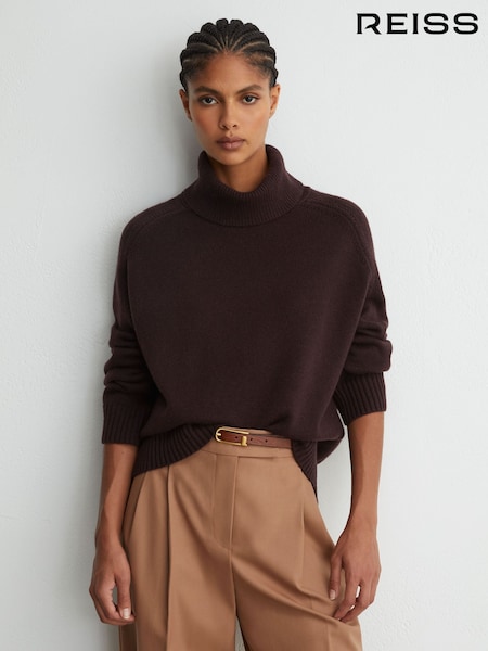 Plum violetinė - Reiss Harriet Wool-cashmere Roll-neck Jumper