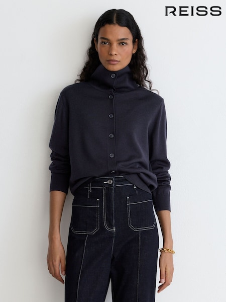 Marineblau - Reiss – Gale – Strickjacke aus Merinowolle mit Kragen