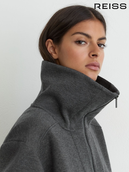 Charcoal Grey Marl - Reiss Layla Lyocell-wool Half-zip Sweatshirt