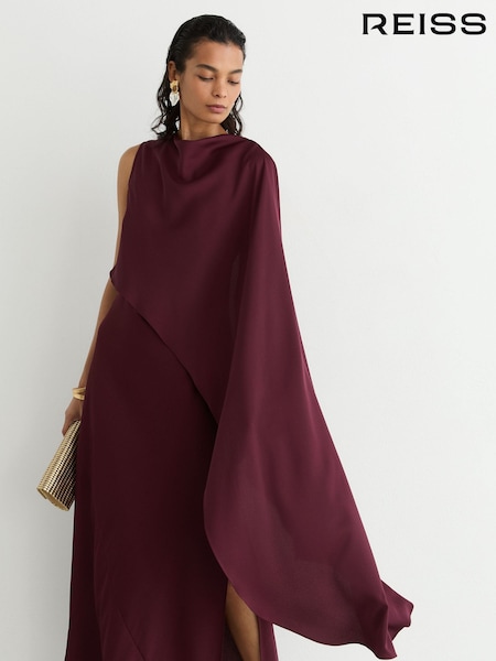 أحمر توتي - Reiss Winnie Asymmetric Cape-detail Maxi Dress