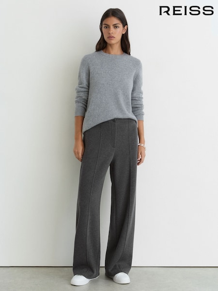 Charcoal Grey Marl - Reiss Layla Lyocell-wool Wide-leg Joggers