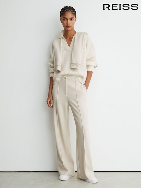 Ivory - Reiss Layla Lyocell-wool Wide-leg Joggers