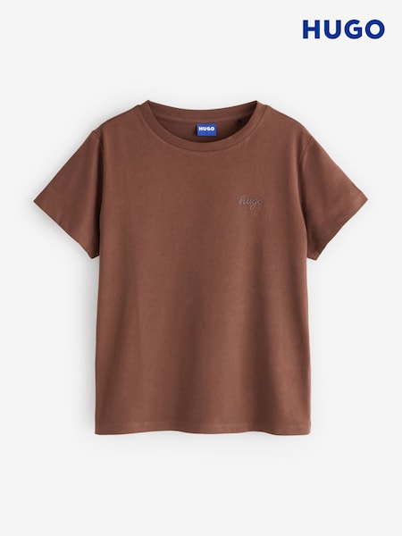 Brūna krāsa - Hugo Script Small Logo T-shirt