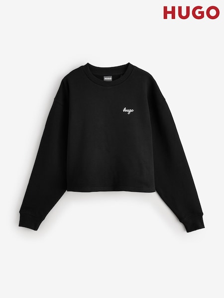Black - Hugo Script Logo Crew Neck Sweat Top