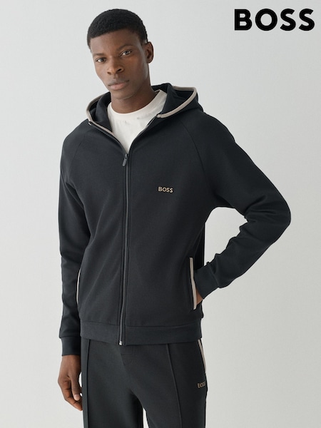 Negro - Regular Boss Sense Regular --fit Zip Through Logo Hooded Jacket