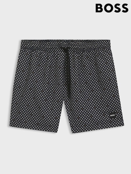 بني - Regular Boss Vibe Printed Swim Shorts