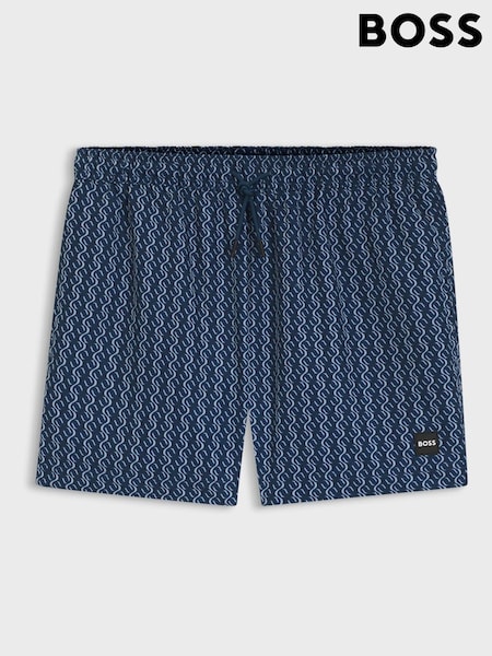 Blue - Regular Boss Vibe Printed Swim Shorts