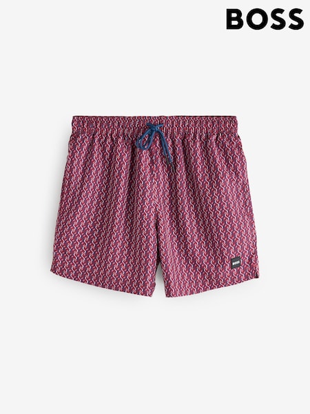 Red - Regular Boss Vibe Printed Swim Shorts