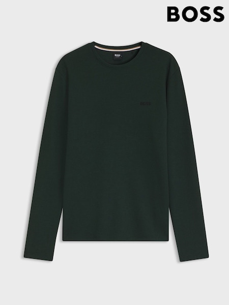 Жасыл - Long Sleeve Boss Logo Waffle Texture T-shirt