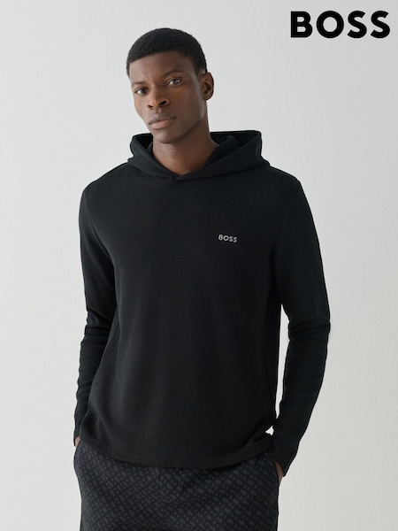 Negro - Regular Boss Waffle Logo Long Sleeve Hoodie