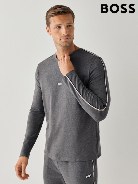 Grey - Long Sleeve Boss Unique Logo T-shirt