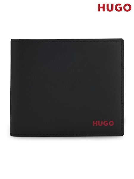 Black - Regular Hugo Small Logo Detail Leather Wallet