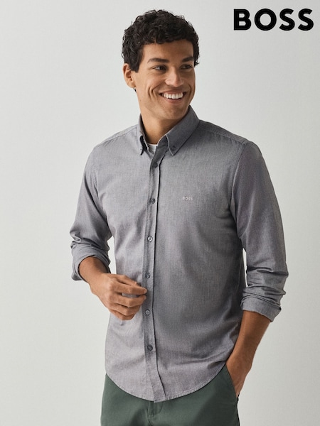 Grey - Regular Boss Regular Fit Cotton Long Sleeve Oxford Shirt