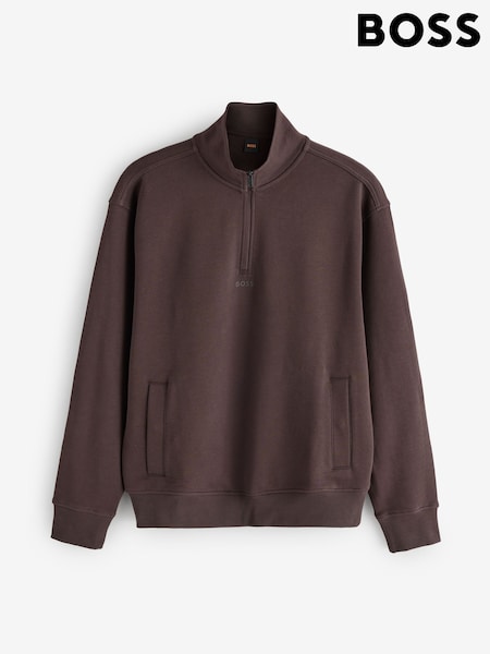 Brūna krāsa - Regular Boss Small Logo Quarter Zip Sweat Top