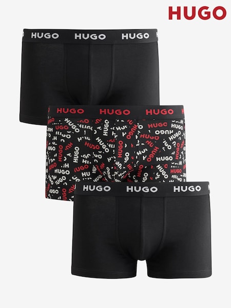 Roșu - Regular Hugo Stretch Cotton Trunk Boxers 3 Pack