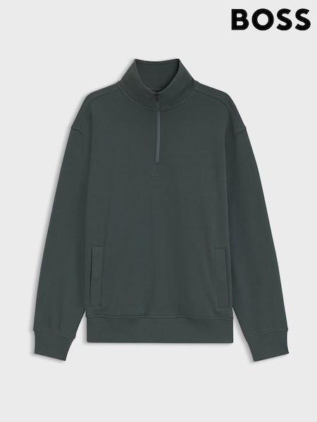 Green - Regular Boss Small Logo Quarter Zip Sweat Top