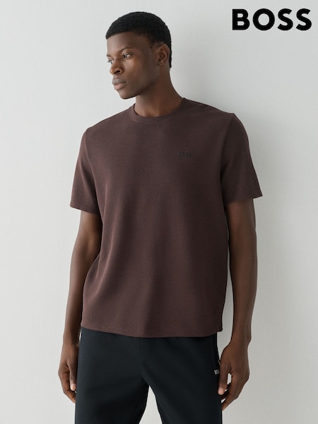 Brown - Short Sleeve Boss Logo Waffle Texture T-shirt