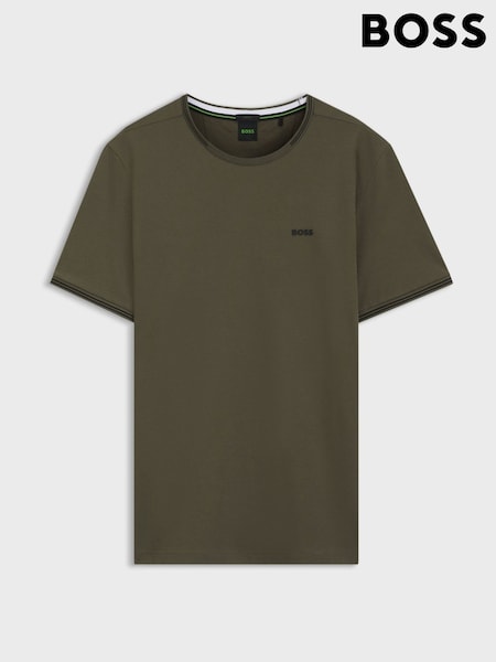 Green - Regular Boss Regular Fit Stretch Cotton Short Sleeve Tipped T-shirt