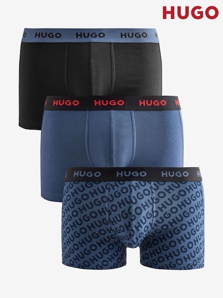 Modrá - Regular Hugo Stretch Cotton Trunk Boxers 3 Pack