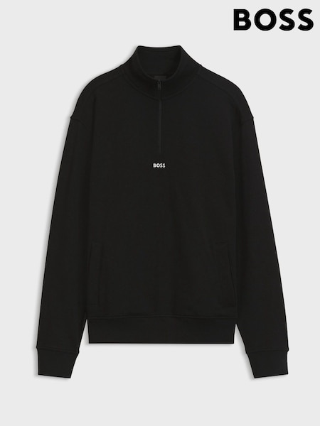 שחור - Regular Boss Small Logo Quarter Zip Sweat Top