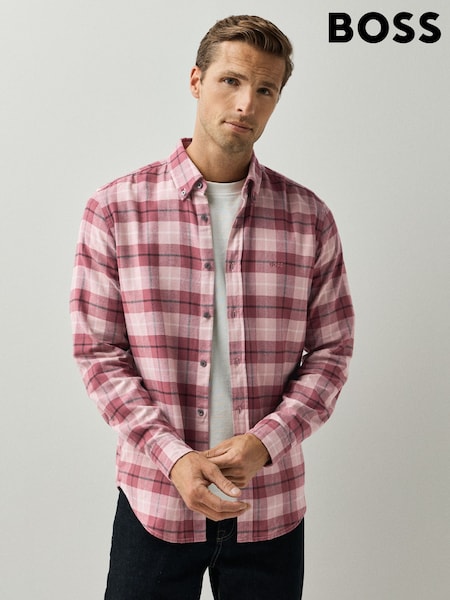 Red - Regular Boss Rickert Check Flannel Shirt