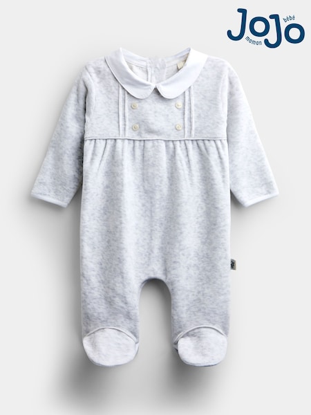 Grey - Jojo Maman Bébé Smart Button Velour All-in-one