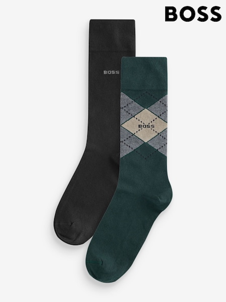 Green - Regular Boss Argyle Logo Socks 2 Pack